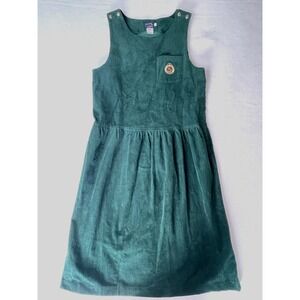 Vintage Style Ribbed Corduroy‎ jumper pinafore dress L Green Prairie Secretary